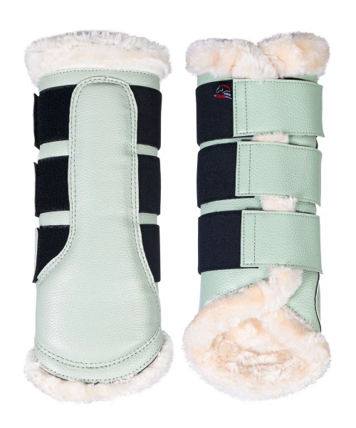 HKM Comfort Premium Fur Protection Boots -Horse Gear Shop protection boots light green front back 13024 5897 HKM 50714.1682373254