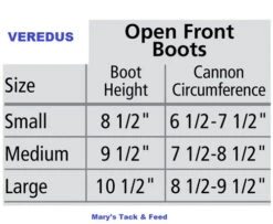 Veredus TR PRO Open Front Boots -Horse Gear Shop size chart front boot chart veredus 97653.1603577380