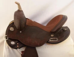 Circle Y KK Swift Barrel Saddle 1522 -Horse Gear Shop swift barrel saddle left closeup 1522 circle y 95323.1572395985